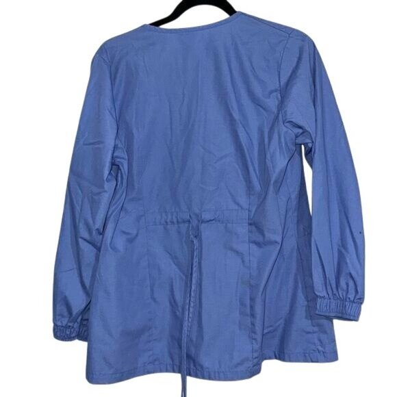 Angel Womens Light Blue Button-Up Scrub Jacket W/ Rhinestone Butterfly Design XS - Picture 8 of 10